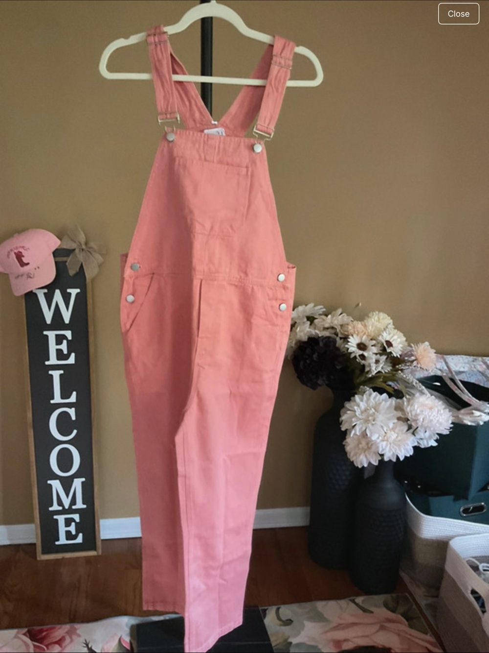 Storia Coral Pink Overalls Jumpsuit with Front Bib